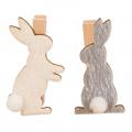 [F410415] Holzklammer Hasenfreunde sortiert (Creme, Grau) ca. 55x32 mm